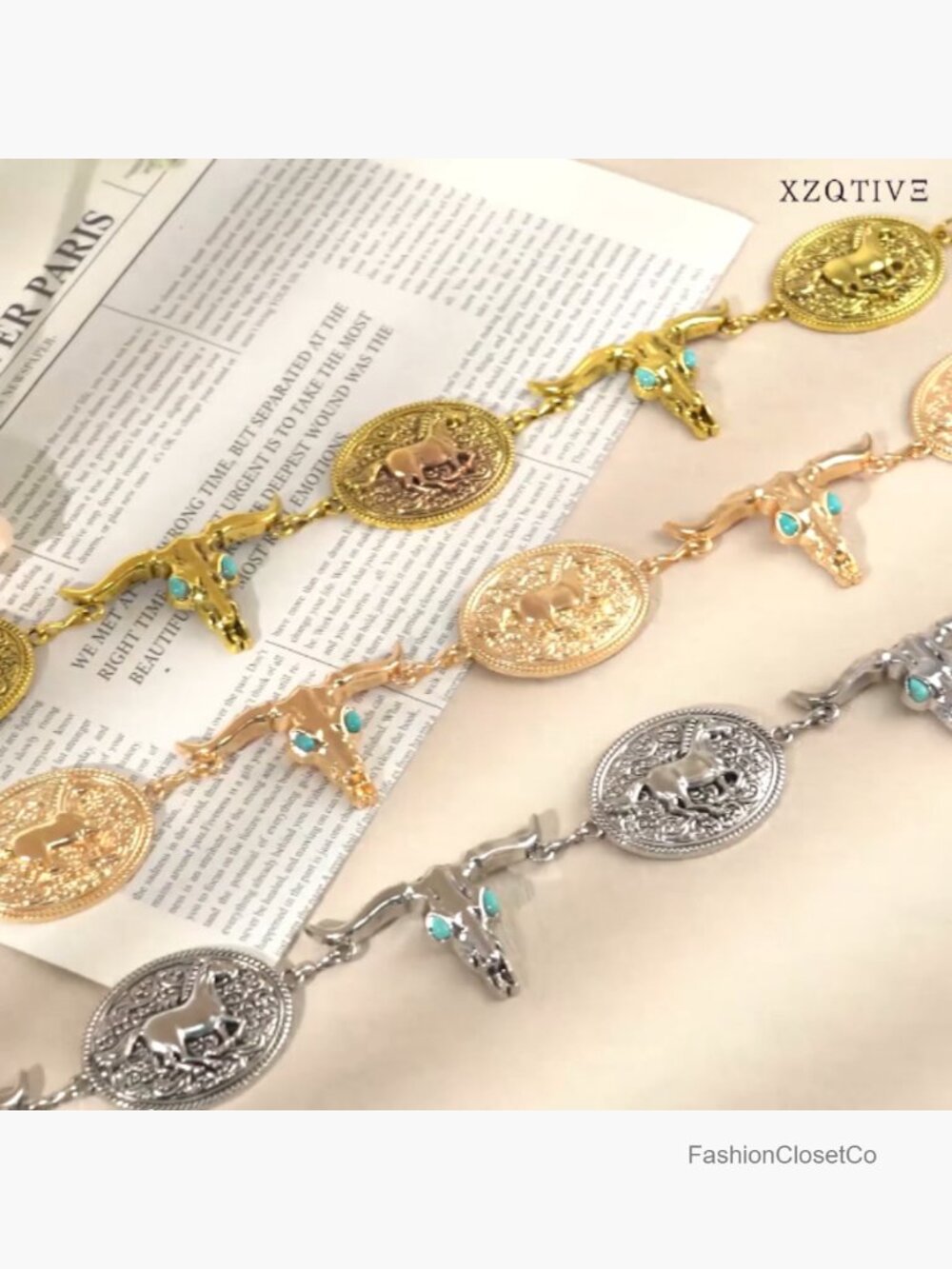 Western Concho Chain Belt for Women Cowgirl Country Rodeo Turquoise Belt - Picture 7 of 7